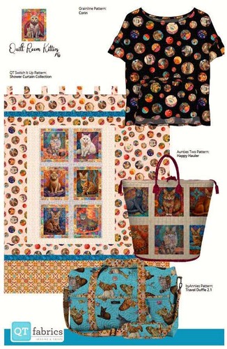 Quilting Treasures - Quilt Room Kitties - Floral Stitching - White, Fabric BTY - Picture 5 of 5