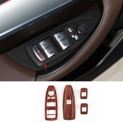 Fit For BMW X2 F39 2021 Brown Wood Grain Window Lock Lift Panel Trim Frame 4PCS