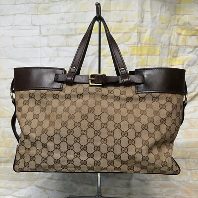 GUCCI GG Pattern Canvas Leather Belt Tote Bag Model 106251