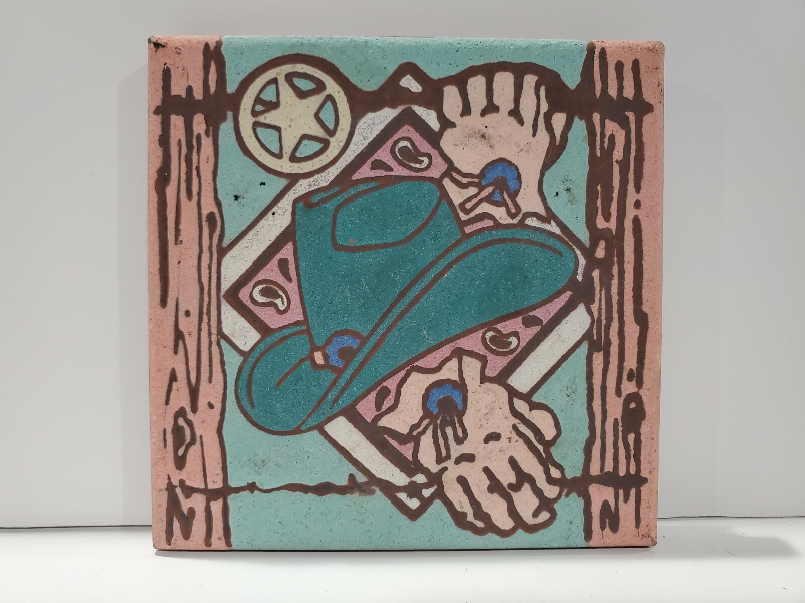 Vintage 1995 Earthtones The Western Man Ceramic Terra Cotta 4" Tile