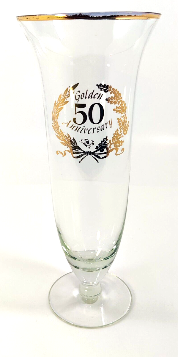 Golden 50th Anniversary Tall Glass Gold Design Vase *Gold Wear Rim See  Pics!* | eBay