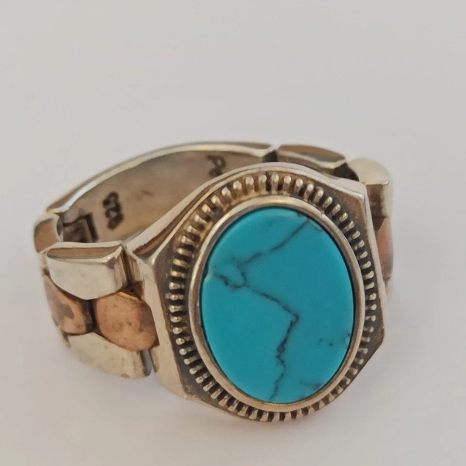 Anillo Reloj Hombre Correa Turquesa Retro Plata 925 Bronce Ovalado 12.5 Regalo Atemporal Foto 4 de 4