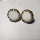 Lewis Segal White Faceted Milk Glass Large Stud Earrings Gold Clip-On Signed VTG