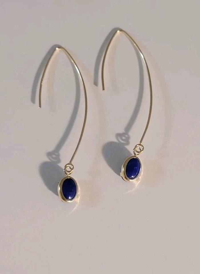 14k Gold Lapis Lazuli Wire Hoop Earrings - Image 4 of 4