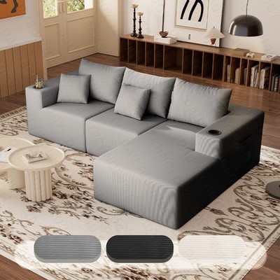 107'' Cloud Sofa Comfy Deep Seat Couches Boneless Corduroy Modular Couch 3-piece