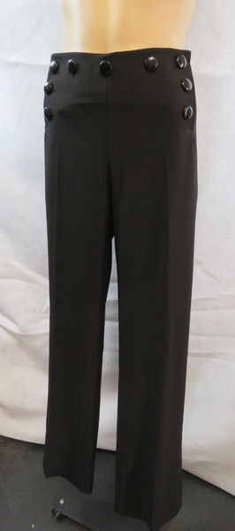 CONTONY Womens 10 S Pants Black Straight Button Front Smart Work Trousers Party