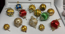 Vintage Lot Of 14 Handmade Push Pin Beaded Sequin Satin Christmas Ornaments