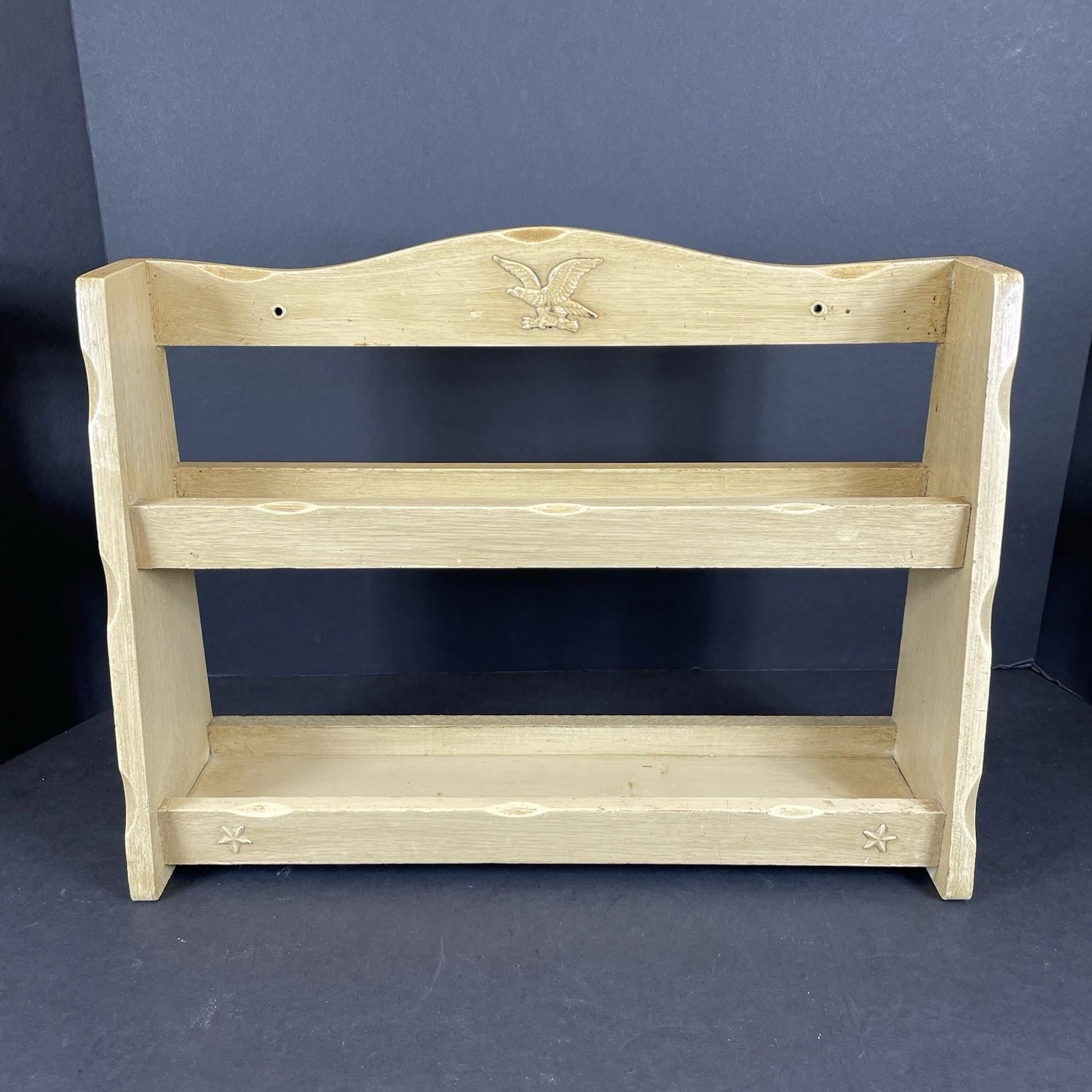 Spice Rack 2 Shelf Wooden Wood Eagle Star Vintage 12 x 17x 3 Trinket Wall Stand