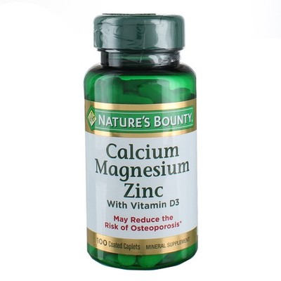 2 Pack Nature's Bounty Calcium Magnesium Zinc Coated Caplets, 100 Ct