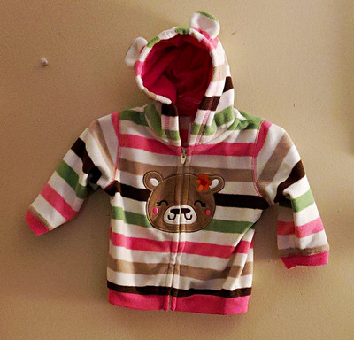 Just One You by Carter's Girls Striped Fleece Hooded Full Zip Jacket Bear 6-9M