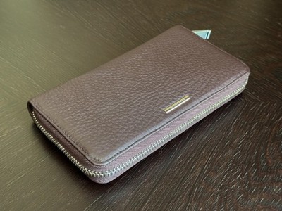 ERMENEGILDO ZEGNA BROWN BORDEAUX LEATHER ZIP WALLET NEW