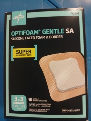 Medline Optifoam Gentle Ex Silicone Foam & Border Box of 10 3X3 Brand New (A9-1)