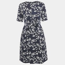 CH Carolina Herrera Navy Blue Floral Print Jacquard Bow Detail Short Dress S
