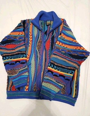 VTG Emaroo Wool 3D Knit Cardigan Sweater 90s Multicolor Mens Medium Coogi Style