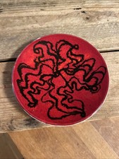 Vintage Poole Pottery Bright Red / Black Patterned Dish - Great!