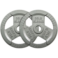 2-Grip Olympic Cast Iron Weight Plates, 2-Inch Hole, 35LB Black with Silver Lett