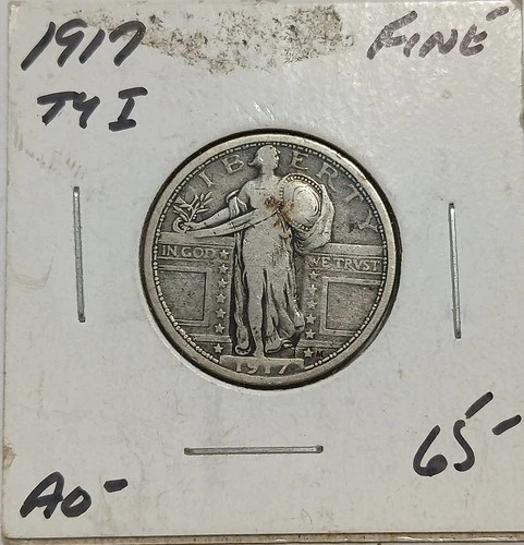1917 TYPE 1 STANDING LIBERTY QUARTER Silver VERY FINE VF + NICE ORIGINAL COIN
