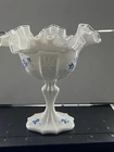 Vtg Signed Fenton Silver Crest Hand Ruffle Edge Painted Compote