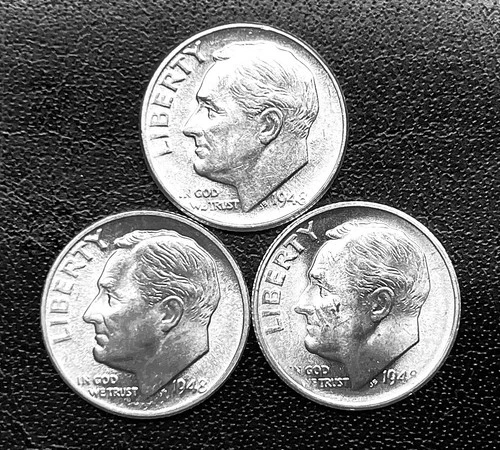 1948 P-D-S 10c SILVER Roosevelt Dimes, Gem  BU, Year Set.   FTB on P&D  (R198)