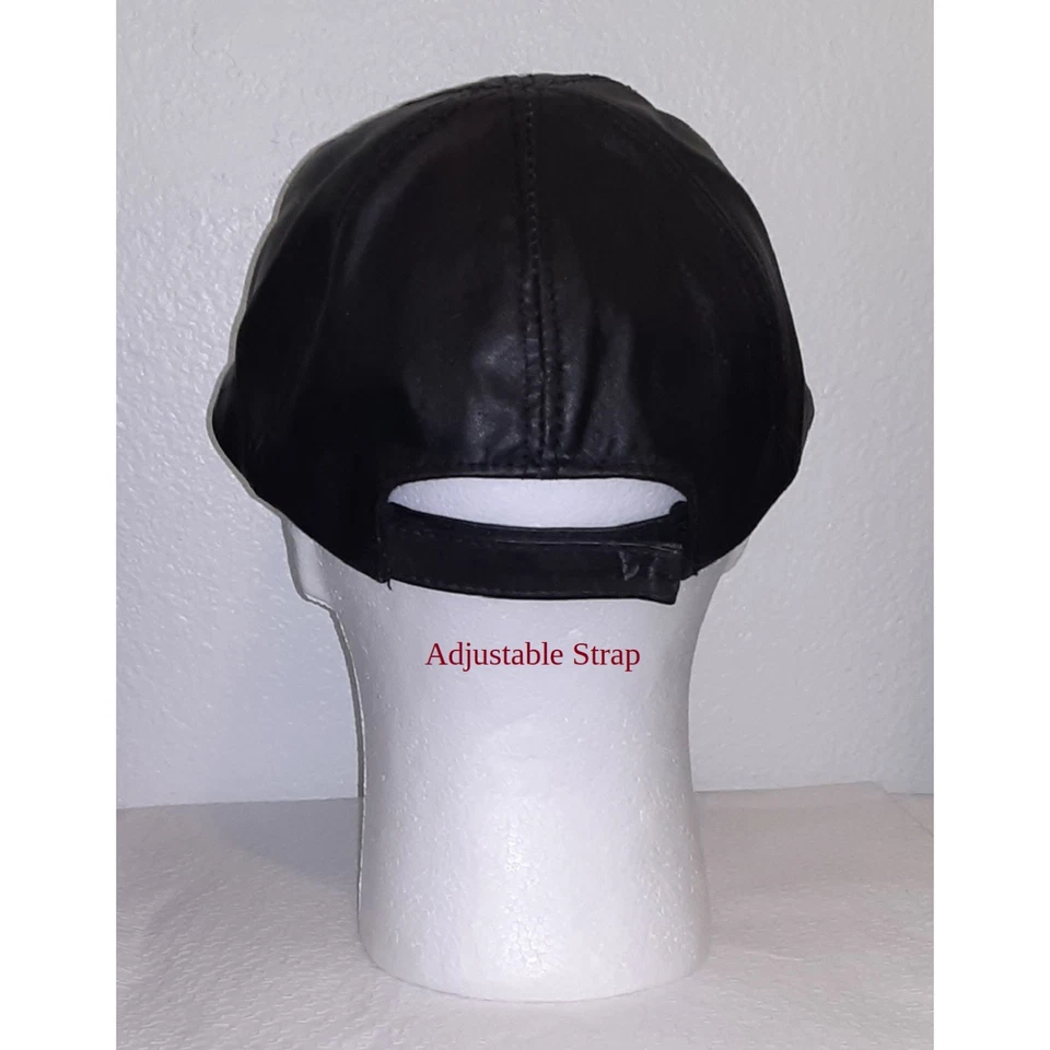 Solid Genuine Leather Baseball Cap adjustable backstrap Black Baseball Cap Unise - Image 2 of 2