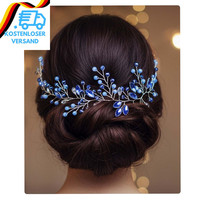 Haarschmuck Blau Hochzeit Braut Kristall Blatt Stirnband Strass Kopfschmuck