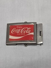 Vintage Coca-Cola Belt Buckle Solid Brass Coke Soda Pop Advertising Red & White