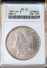 1891 CC TOP 100 VAM-3 "Spitting Eagle "  ANACS  MS62   Old Soapbox Holder