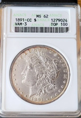 1891 CC TOP 100 VAM-3 "Spitting Eagle "  ANACS  MS62   Old Soapbox Holder