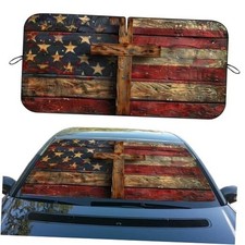 Car Windshield Sun Shade, 59" L x 31.5" W, 59"L x 31.5"W Vintage American Flag