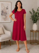 Lands' End Women's Small Red Midi Dress 100% Cotton Short Sleeve Casual