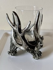 Rustic Stag Antler Candle Holder Glass Hurricane Vase Farmhouse Lodge Decor