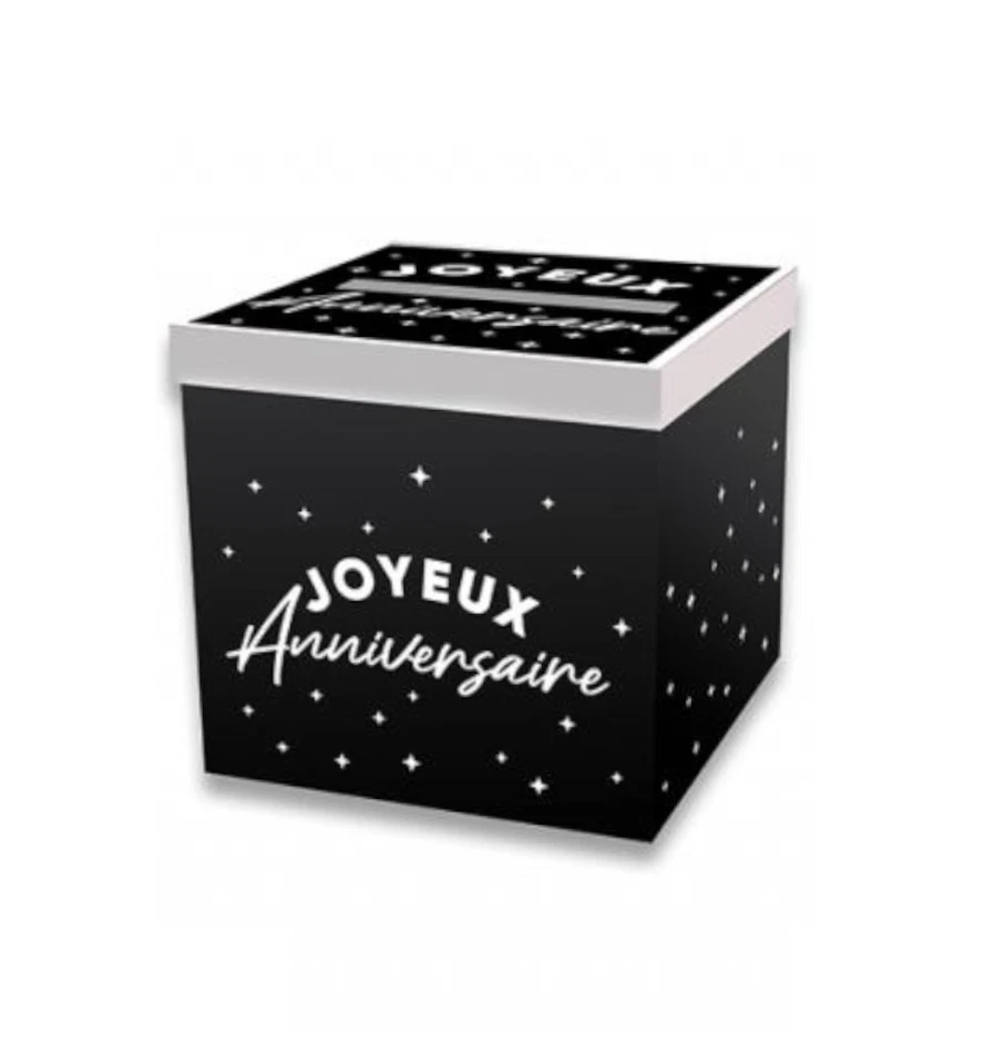 URNE CARTON CAGNOTTE ANNIVERSAIRE 20CM NOIR - Photo 1/1