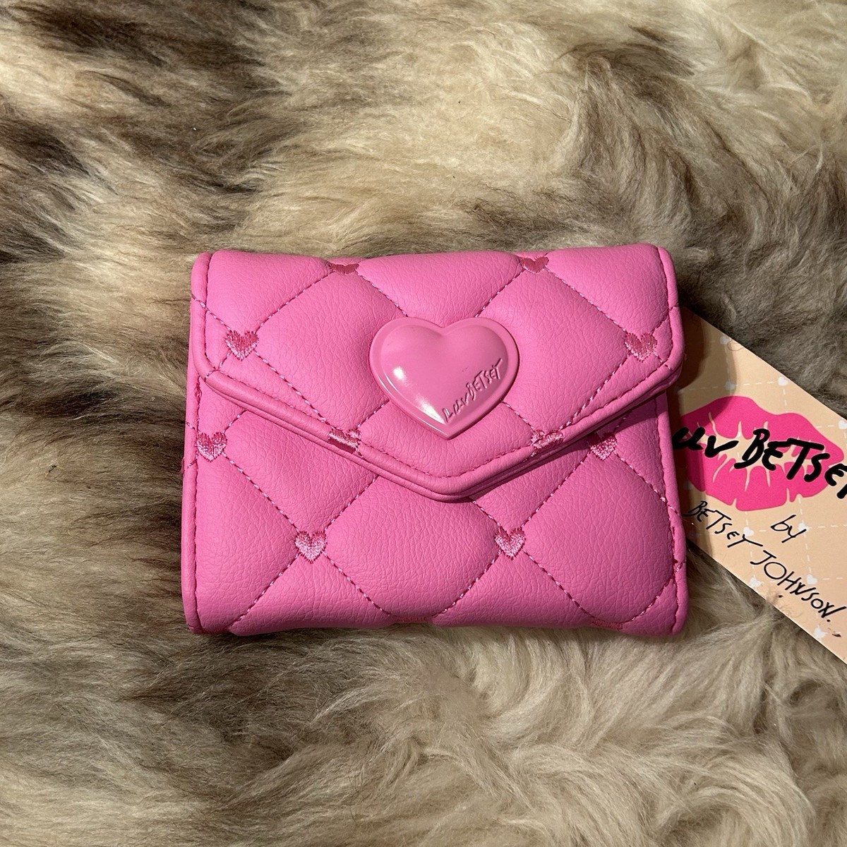 NWT Betsey Johnson Flap Wallet - Pretty Quilting - Hearts