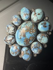 M. Spencer Navajo Sterling Silver Turquoise Mountain Cluster Ring Open Shank