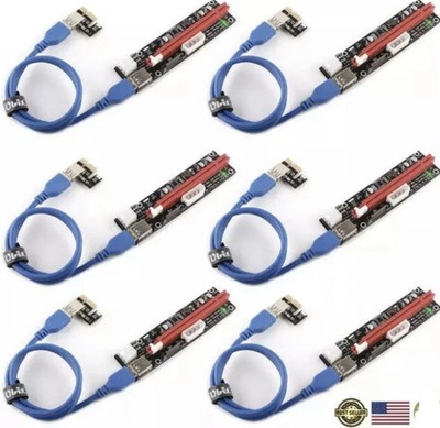 6 Pack of PCI-E Risers 16X to 1X (4-Pin/MOLEX/SATA) LED w/ 60cm USB 3.0 Cables