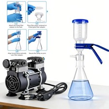 Complete Lab Vacuum Filtration Set: 1000mL Funnel & 180W 50 L/min Vacuum Pump