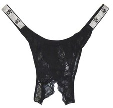 Victoria's Secret Bombshell Shine Strap Brazilian Crotchless Panty in Black Lace