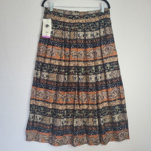 NWT Worthington Womens Sz 18 Colorful Multi-Pattern Pleated A-Line Skirt Button - Picture 8 of 16