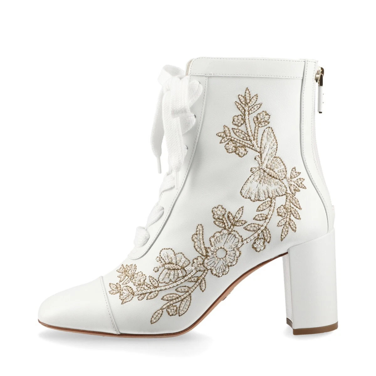 Bottes courtes cuir Christian Dior EU37 femme blanc broderie imitation perle