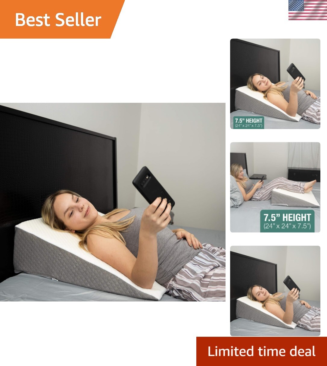 Kӧlbs Bed Wedge Pillow with Memory Foam Top | Chic Jacquard Cover | Wedge Pil...