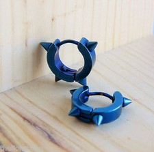 Punk Hip Hop Huggie style Blue Titanium Steel Spike Stud Hoop Earrings