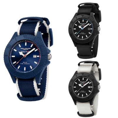 Orologio Uomo SECTOR SAVE THE OCEAN Tessuto Blu Bianco Nero Sub 50mt