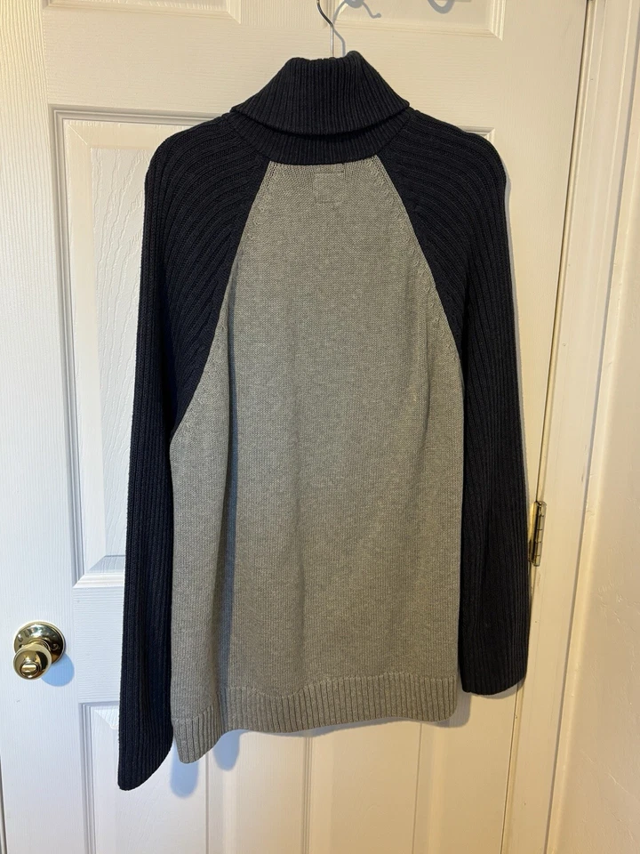 Suéter BAR III Cremallera Completa Botón Cuello Alto Azul Marino Gris XL Foto 2 de 3