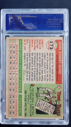 1955 Topps #173 Bob Kline PSA 7 Graded Baseball Card MLB Washington Nationals - Picture 3 of 3