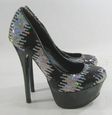 new Black Sequins 6"Stiletto High Heel 2"Platform  Shoes WOMEN Size 5.5