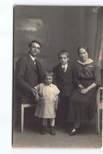 Family Portrait Photo Couple Children Boy Girl Karel Lovzicha RPPC Postcard Vtg