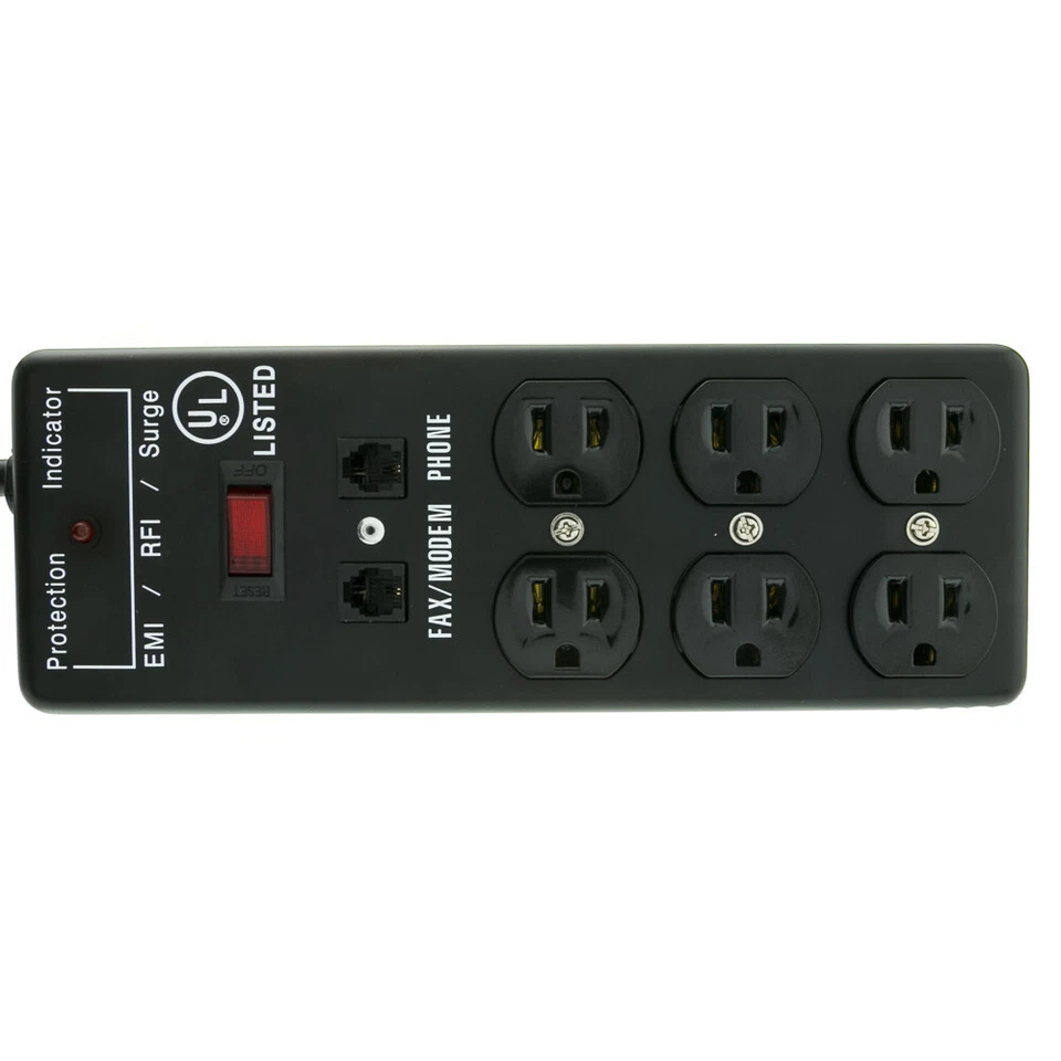 Surge Protector, Flat Rotating Plug, 6 Outlet, Metal, Phone Line Protection - Image 2 of 4