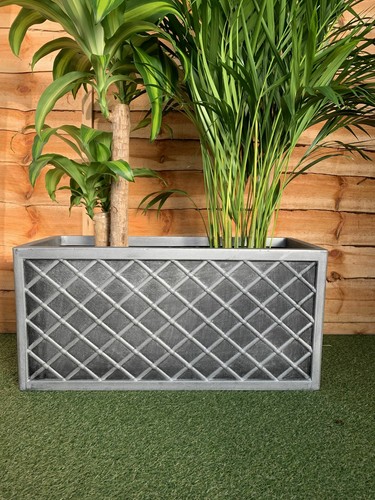 Lazio Trough Patio Planter Garden Plastic Flower Pot Pewter Grey 70cm x 33cm - Picture 2 of 6