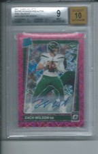 ZACH WILSON 2021 DONRUSS OPTIC RATED ROOKIE PINK VELOCITY HOLO AUTO RC /50 BGS 9