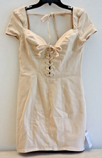 ASOS Luxe Women's Sz 10 Camel/Beige Hourglass Sexy Plunge Lace-Up Mini Dress